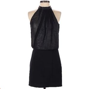 Tibi Smocked Leather Trim Halter Short Dress